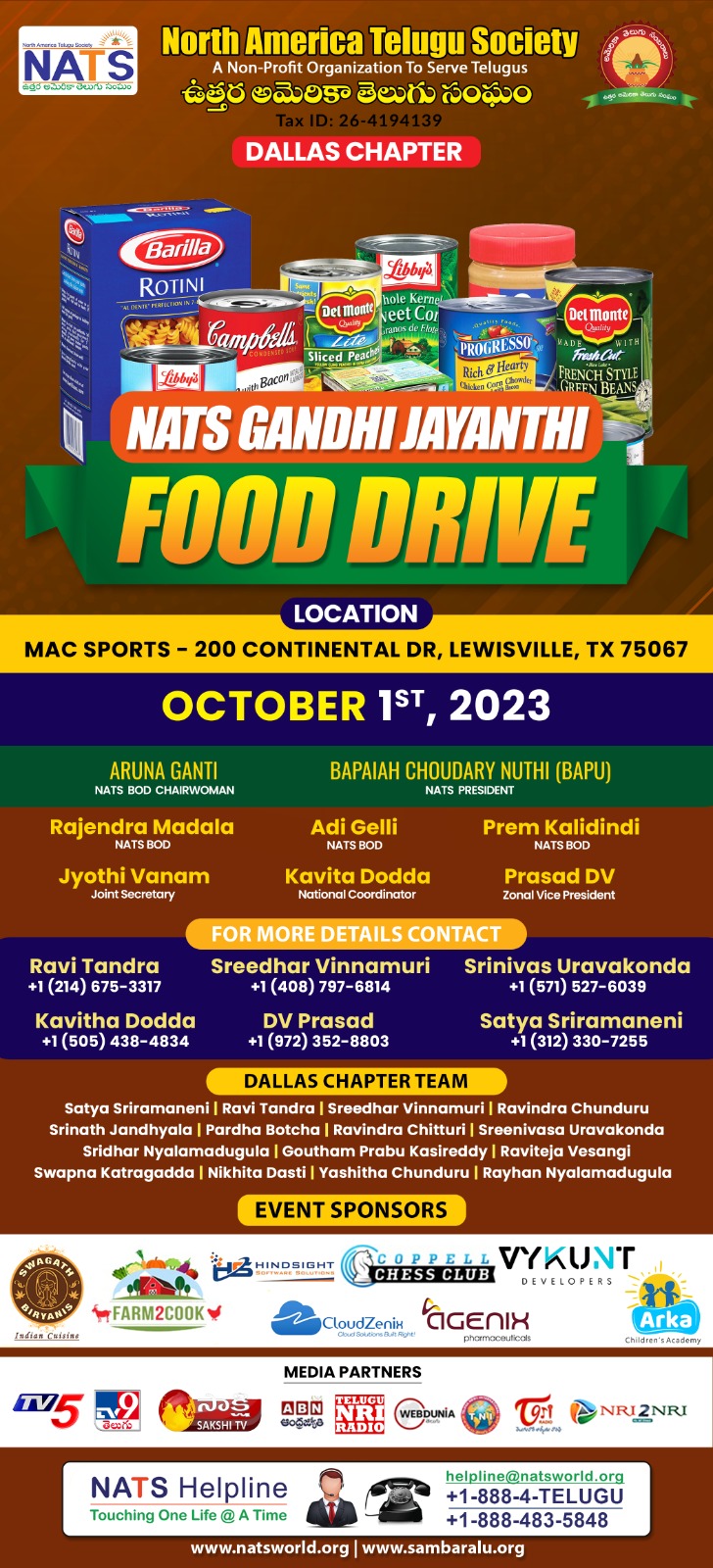 NATS Gandhi Jayanti Food Drive - Dallas, TX NATS Gandhi Jayanti Food Drive - Dallas, TX